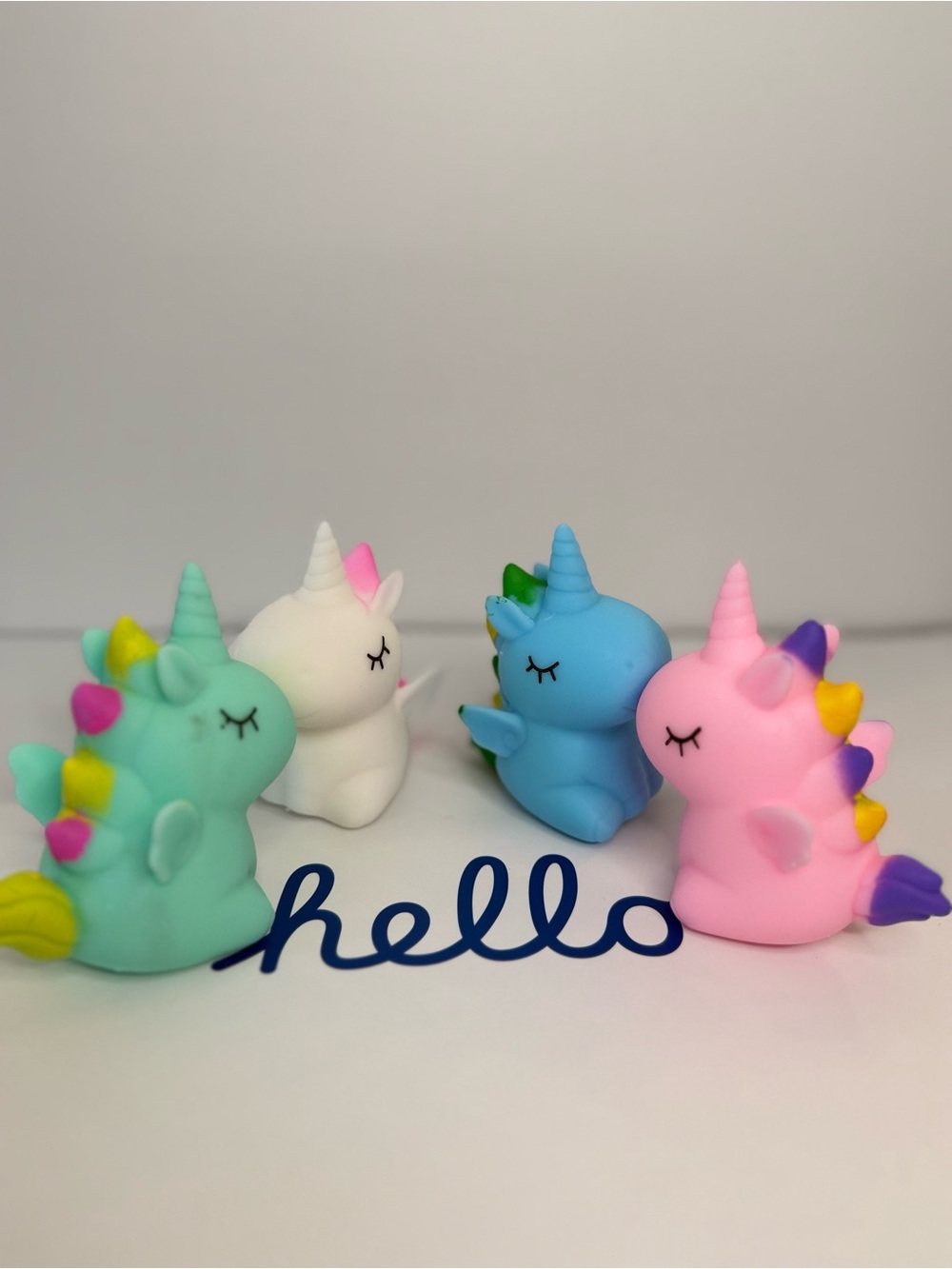Set of Four Unicorn Squishies Toys - Mint, White, Blue, Pink. New!